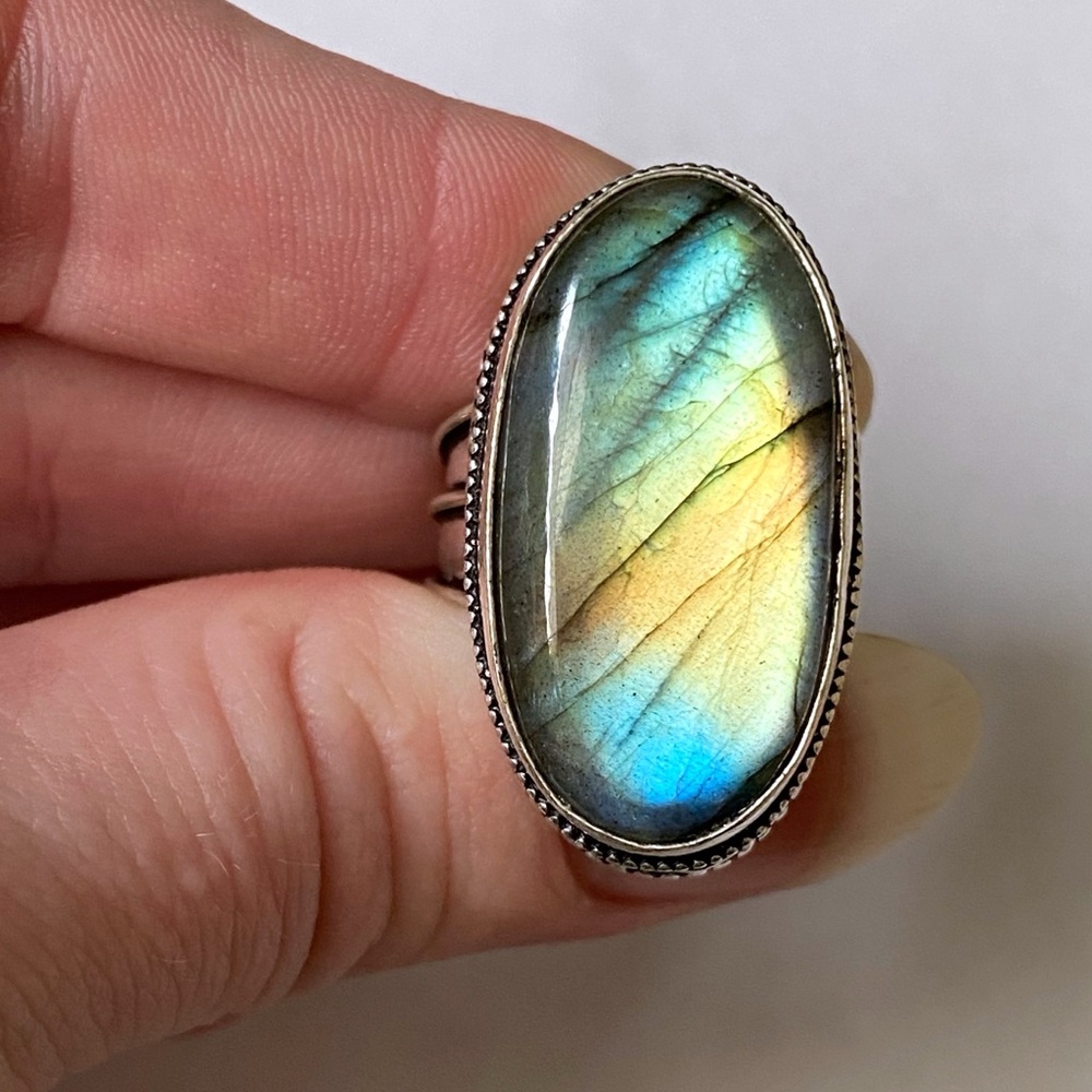 Natural Labradorite Oval Ring Size 8